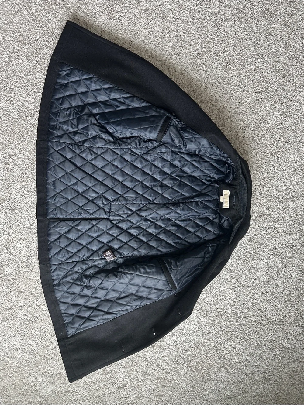 MICHAEL Michael Kors Men's Black Double-Breasted Wool Peacoat with Zip Pockets